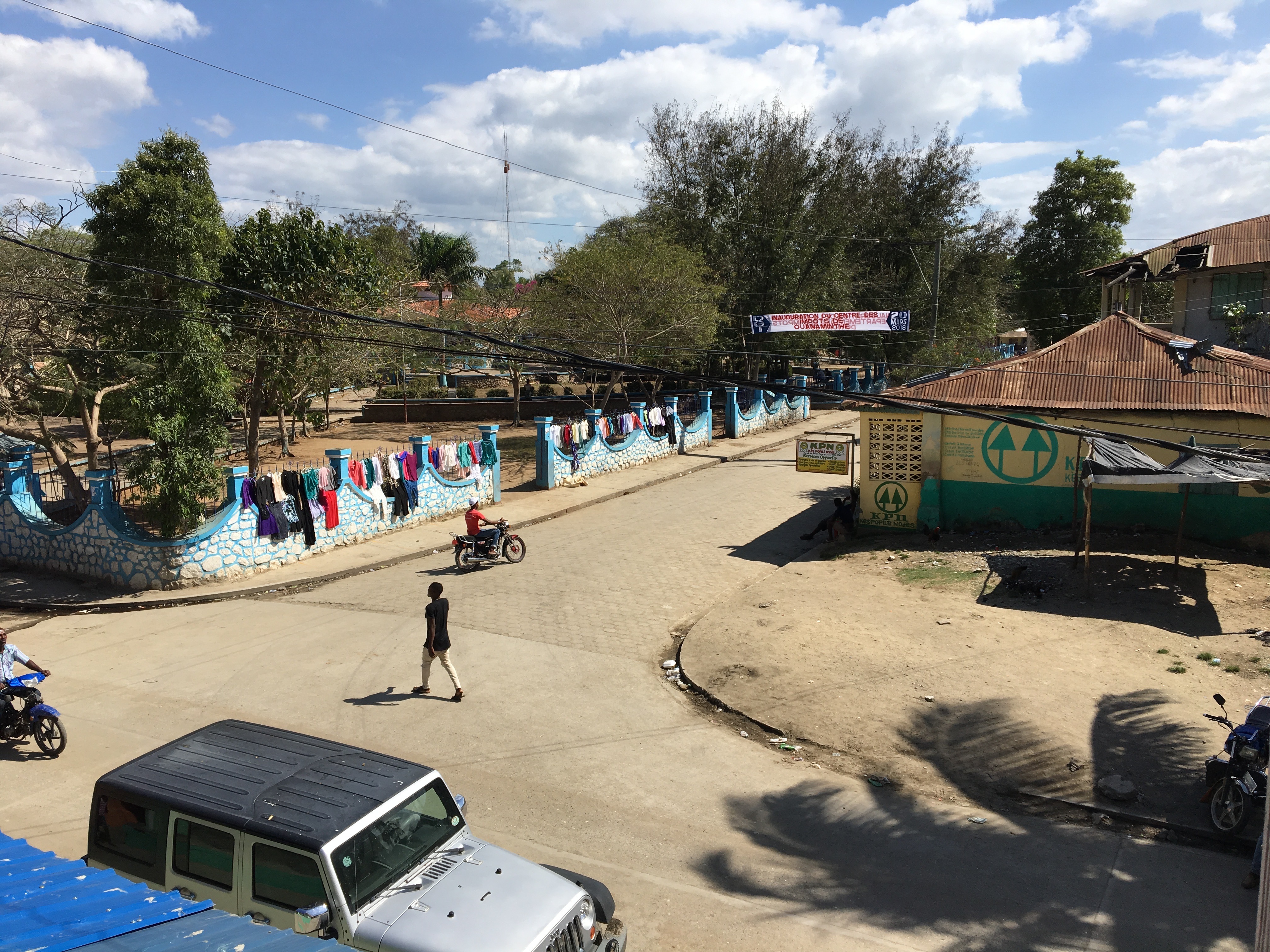 The town center of Ouanaminthe. Around the park were houses, the Catholic Church, a number of businesses and the Univers Medical Center, which was founded by Institution Univers and it's donors in North America.