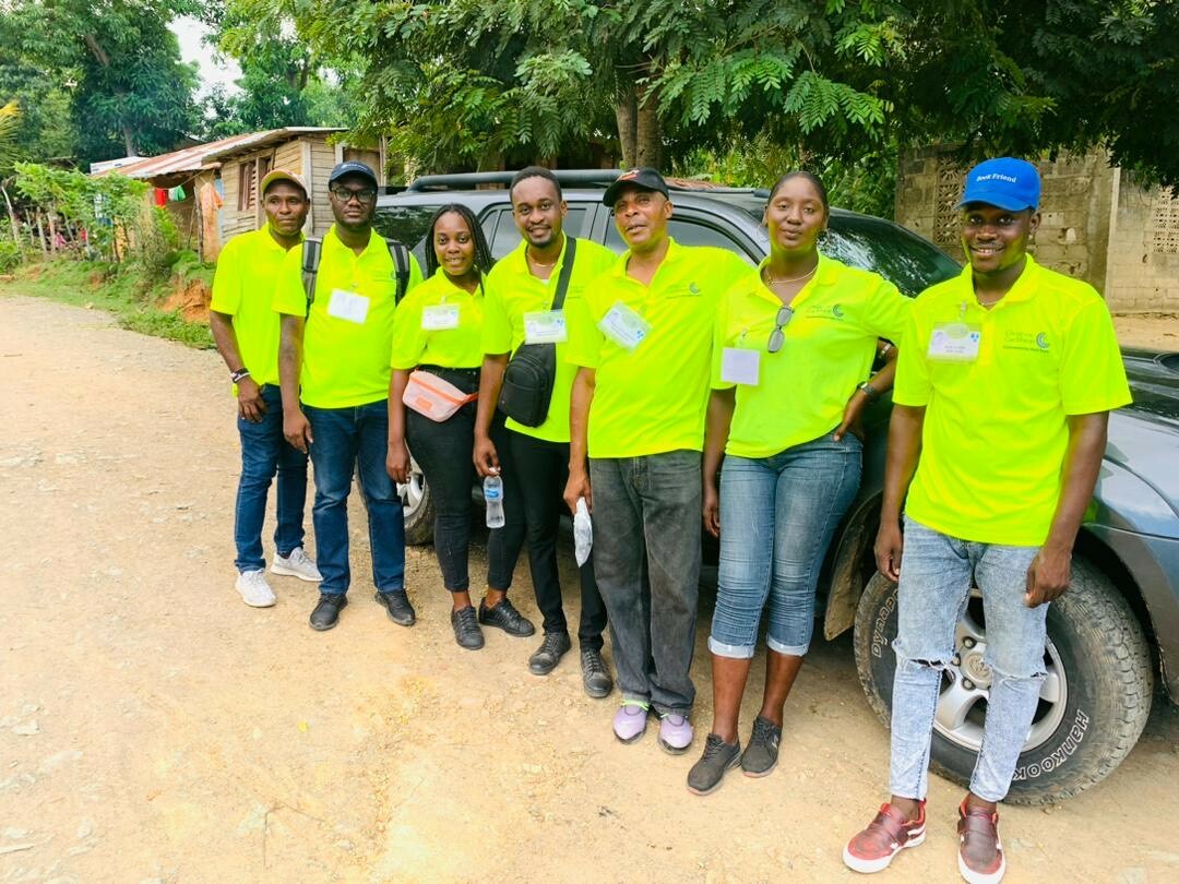 The Pilot Program team ready to head to the field: Joseph Alson, Louissaint Ertha, Antoine Jacquesaint, Rodne Dolcinord, Joseph Sonifka, Raphael Kensy, Borgeny Dolcinord.